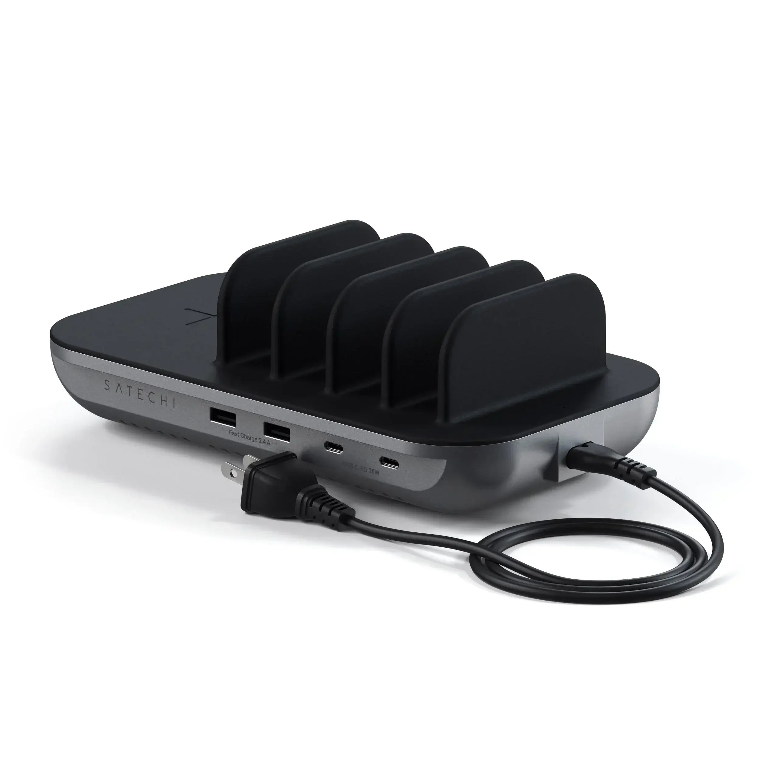 Satechi Dock5 Multi-Device Charging Station with Wireless Charging, featuring USB ports and a sleek design.