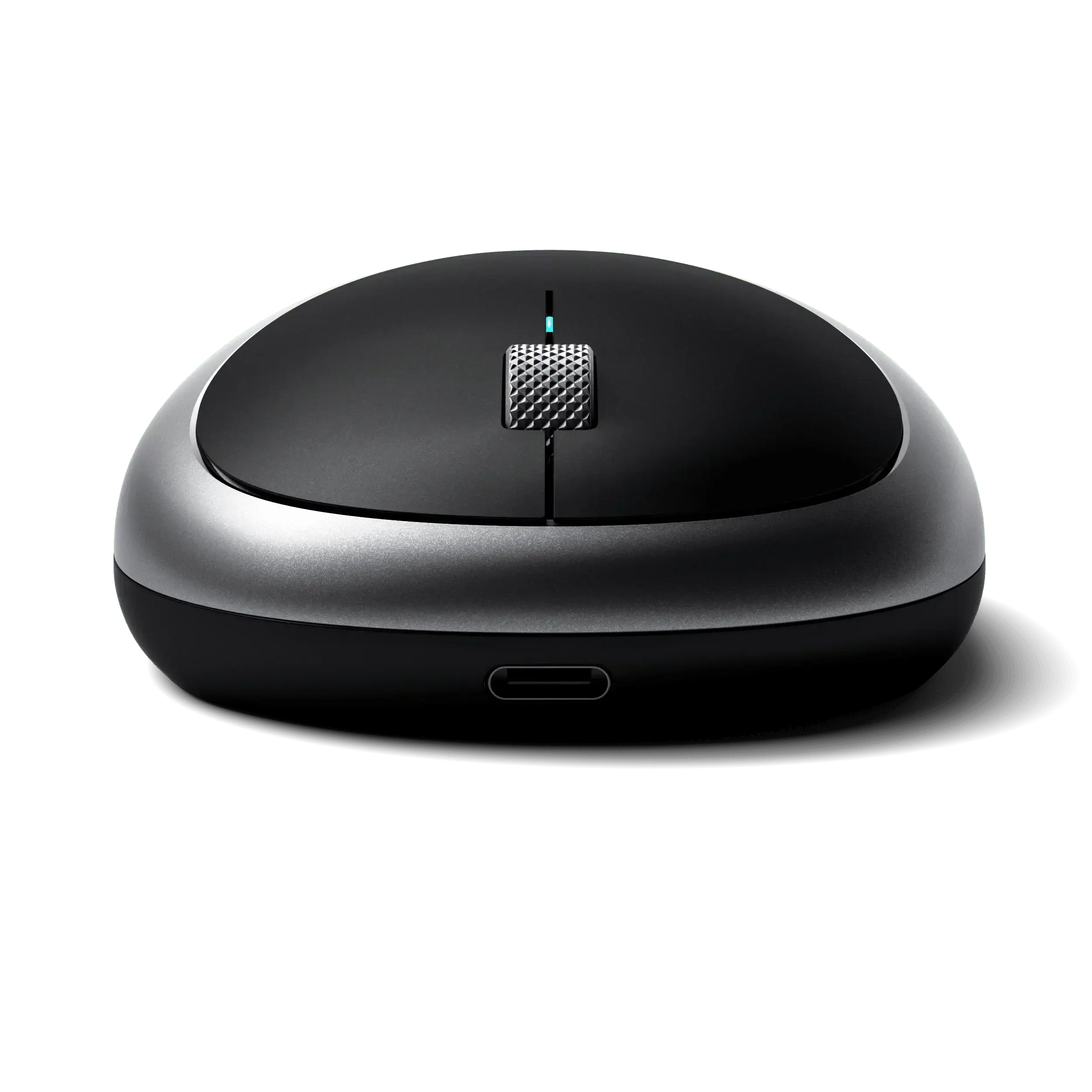 Satechi M1 Bluetooth Wireless Mouse with ergonomic design and Type-C charging port on a sleek black surface.