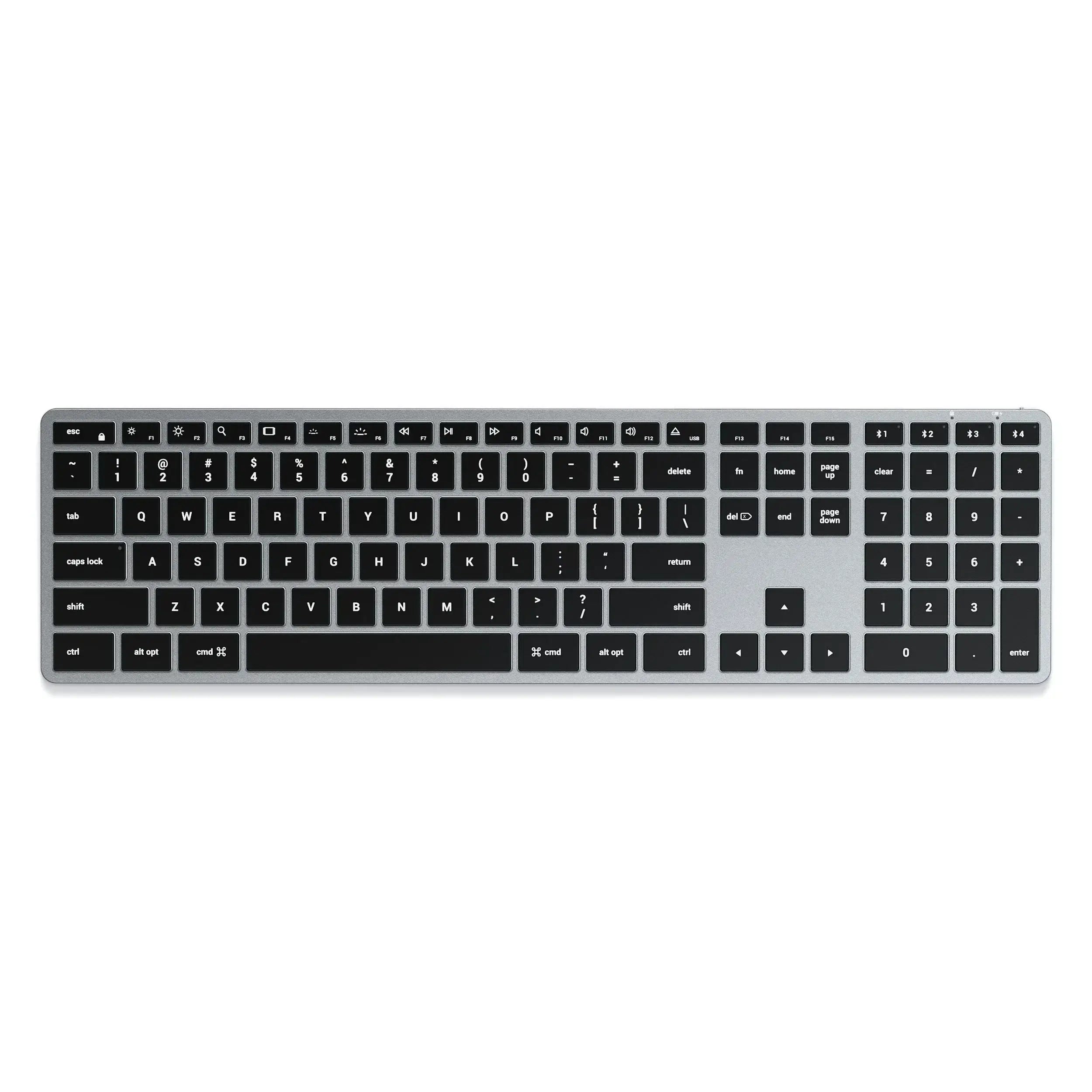 Satechi Slim Backlit Keyboard for Mac, Bluetooth connectivity, compact design with adjustable keys.