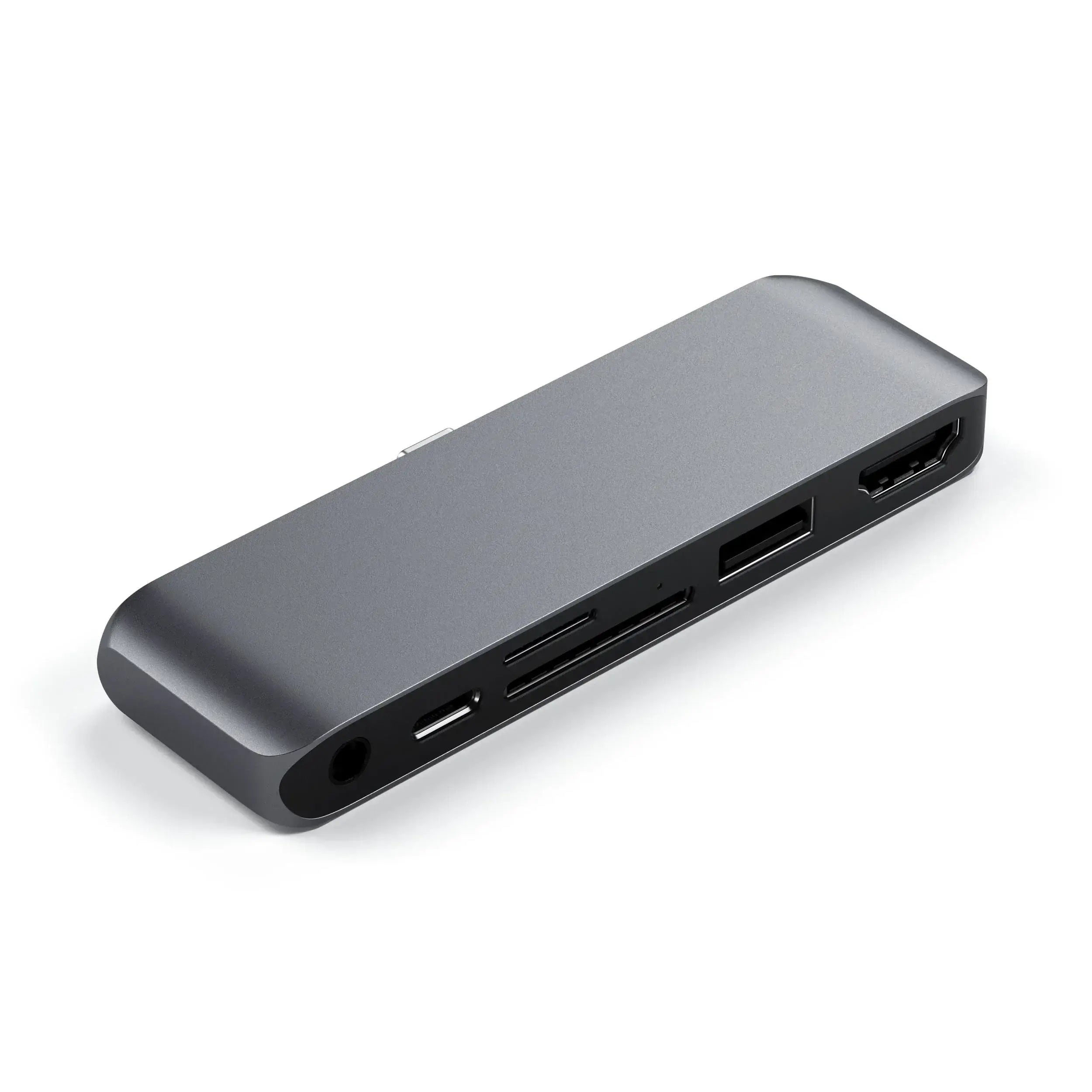 Satechi USB-C Mobile Pro Hub with SD card reader, USB ports, and HDMI for iPad.