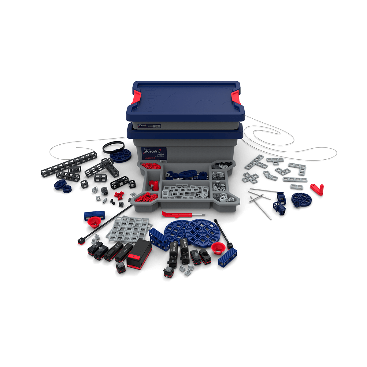 Sphero Blueprint Engineering Kit with components spread out, ideal for teaching engineering and robotics.