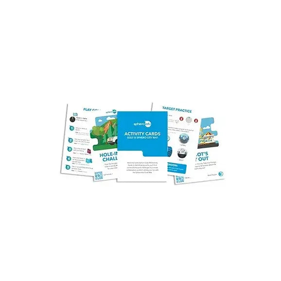 Sphero Code Mat activity cards pack featuring coding challenges for City and Golf themes.