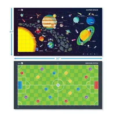 Sphero Code Mat featuring outer space and soccer pitch, designed for learning coding and math concepts.