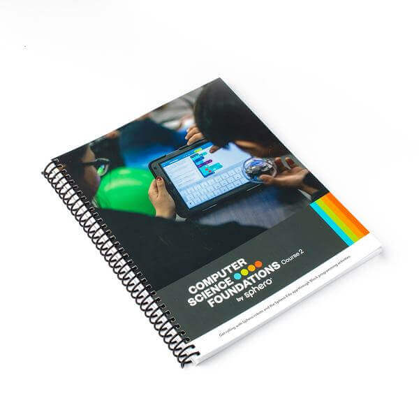 Sphero Computer Science Foundations Course 2 textbook showing programming activities for classroom learning.