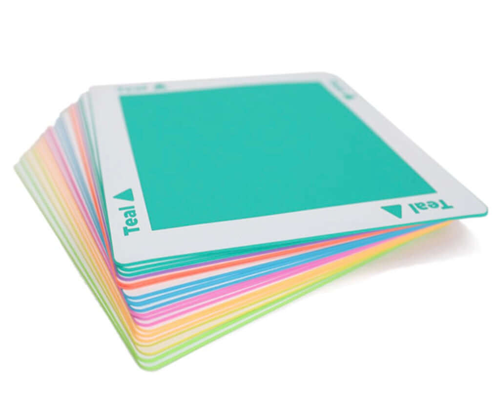 Sphero indi Classroom Pack & Multipack Sphero INDI Colour Tiles colorful coding tiles stacked together.