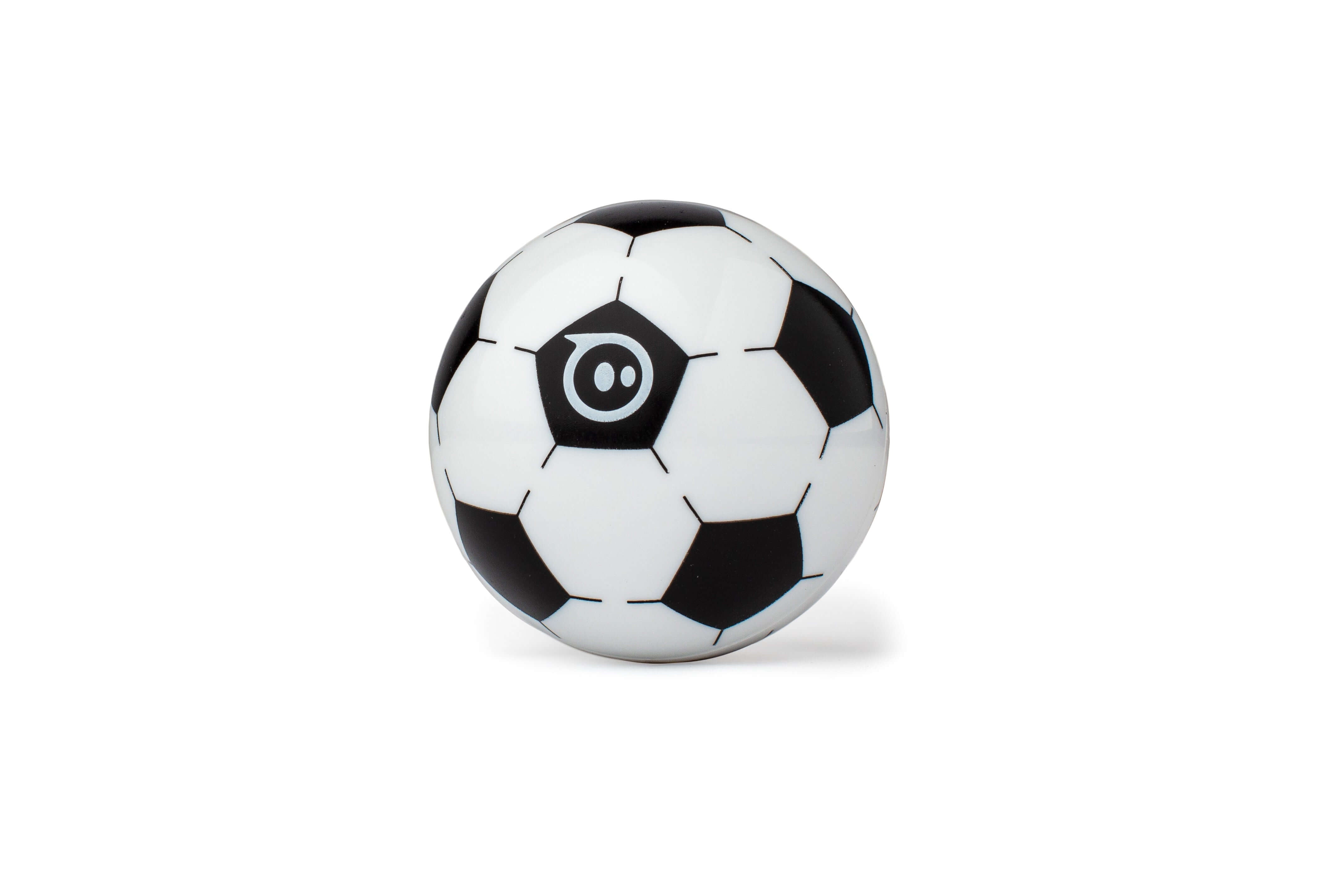 Sphero Mini robot designed as a soccer ball, featuring black and white pentagons for interactive play and coding.