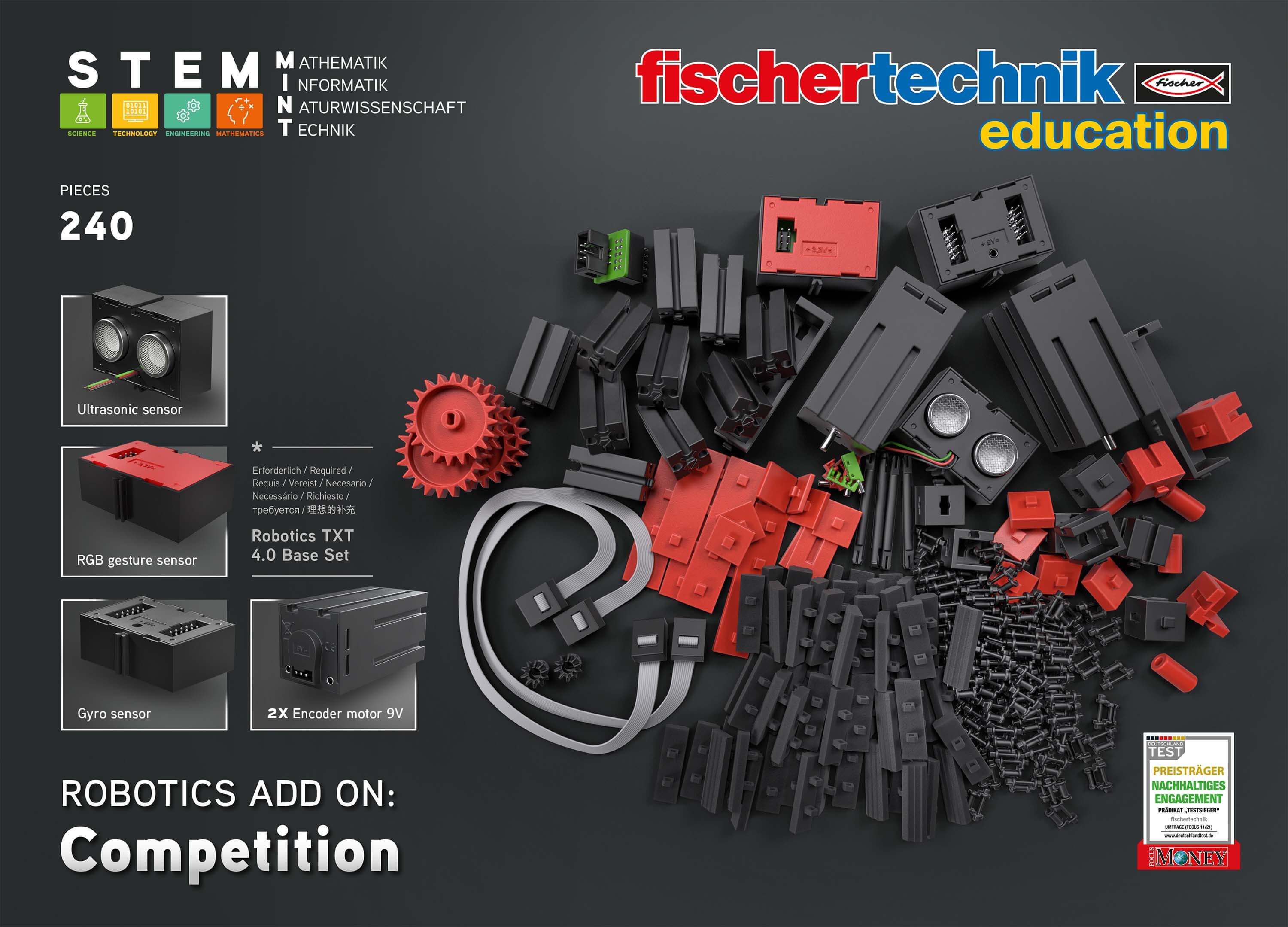fischertechnik STEM Add-On set for Robotics TXT 4.0 Base Set with sensors and components for competitions, 240 pieces.