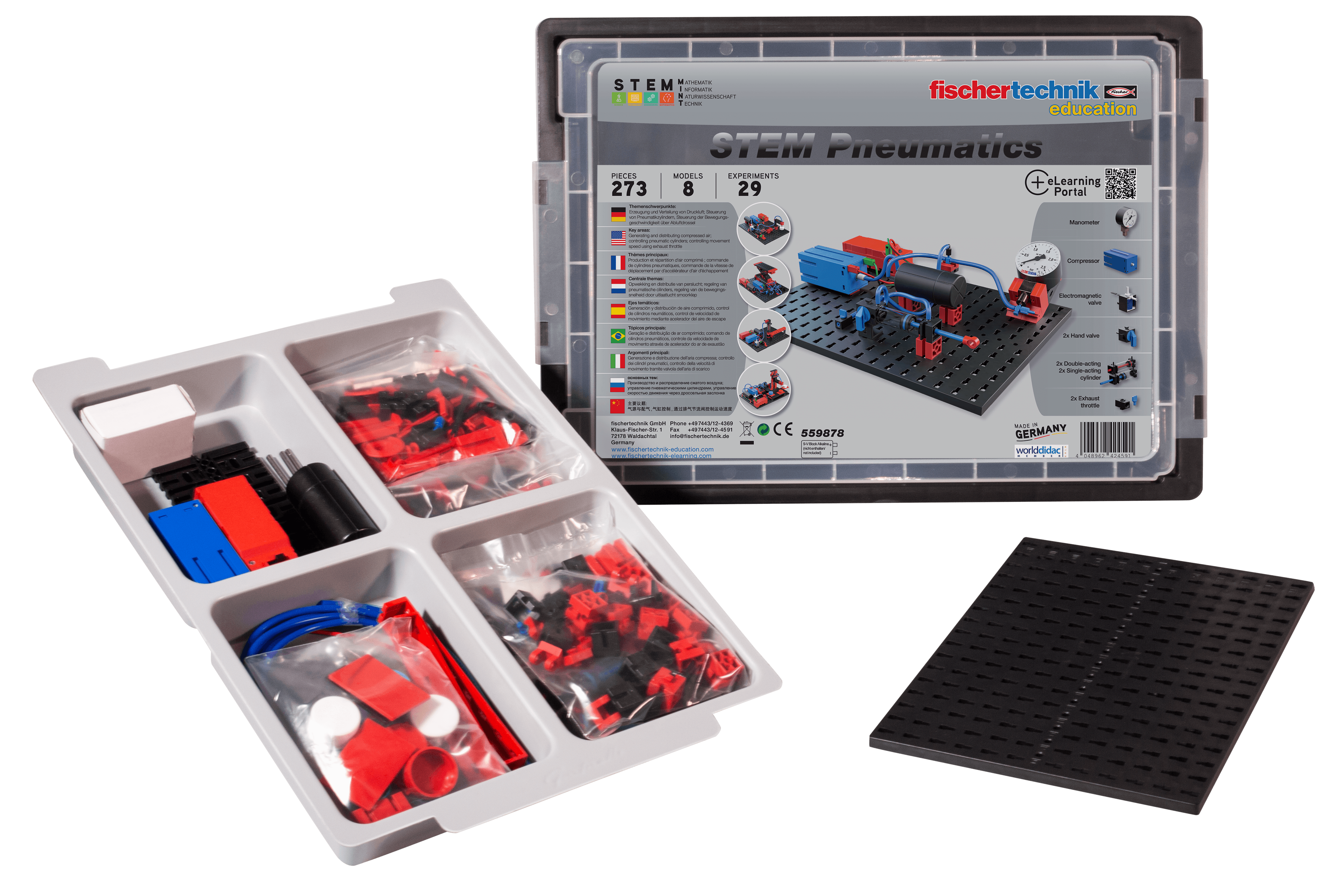 STEM Pneumatics kit showcasing components and educational materials for learning pneumatics fundamentals.