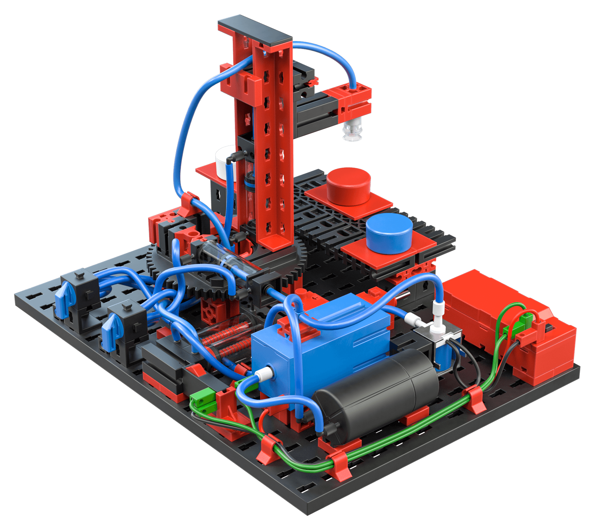 STEM Pneumatics model showcasing fundamental pneumatic components and sustainable practices in a colorful design.
