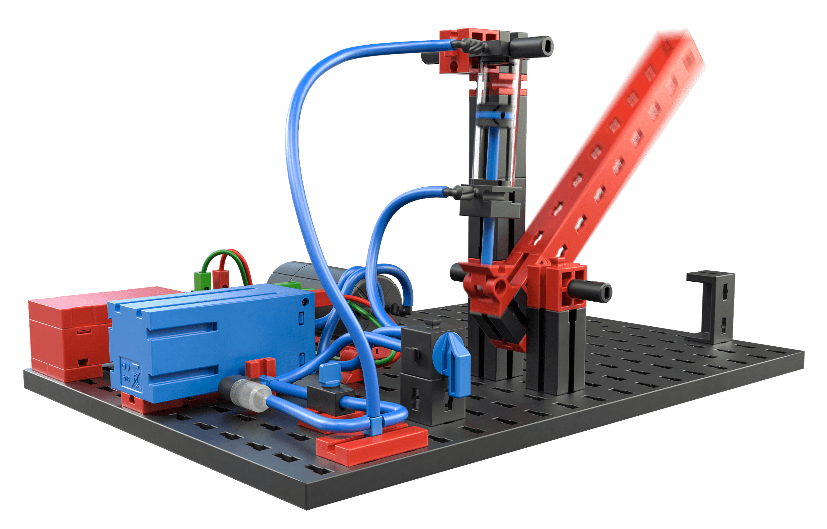 STEM Pneumatics kit with colorful components demonstrating basic pneumatic principles.