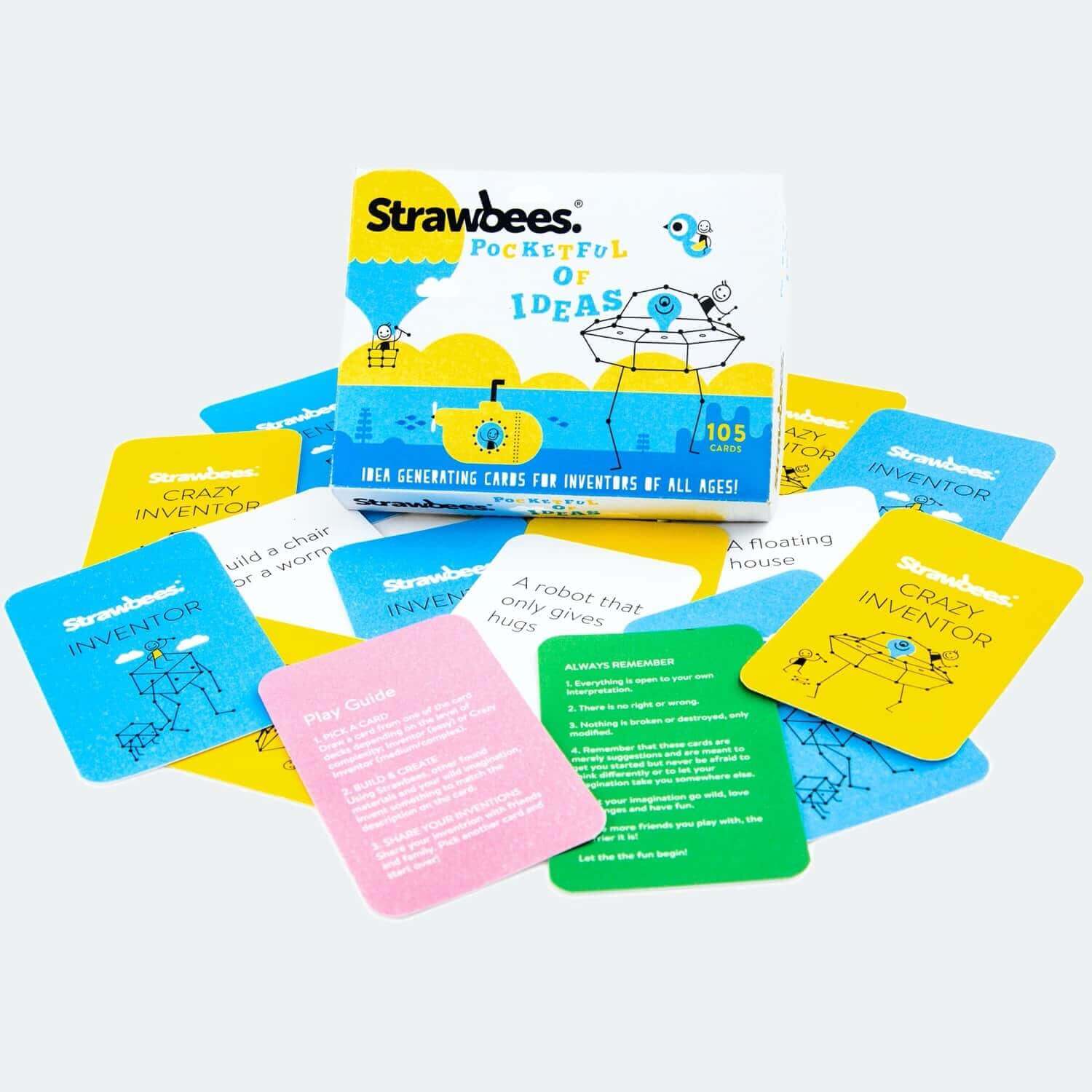 Strawbees Pocketful of Ideas kit featuring 105 idea-generating cards for inventors of all ages.