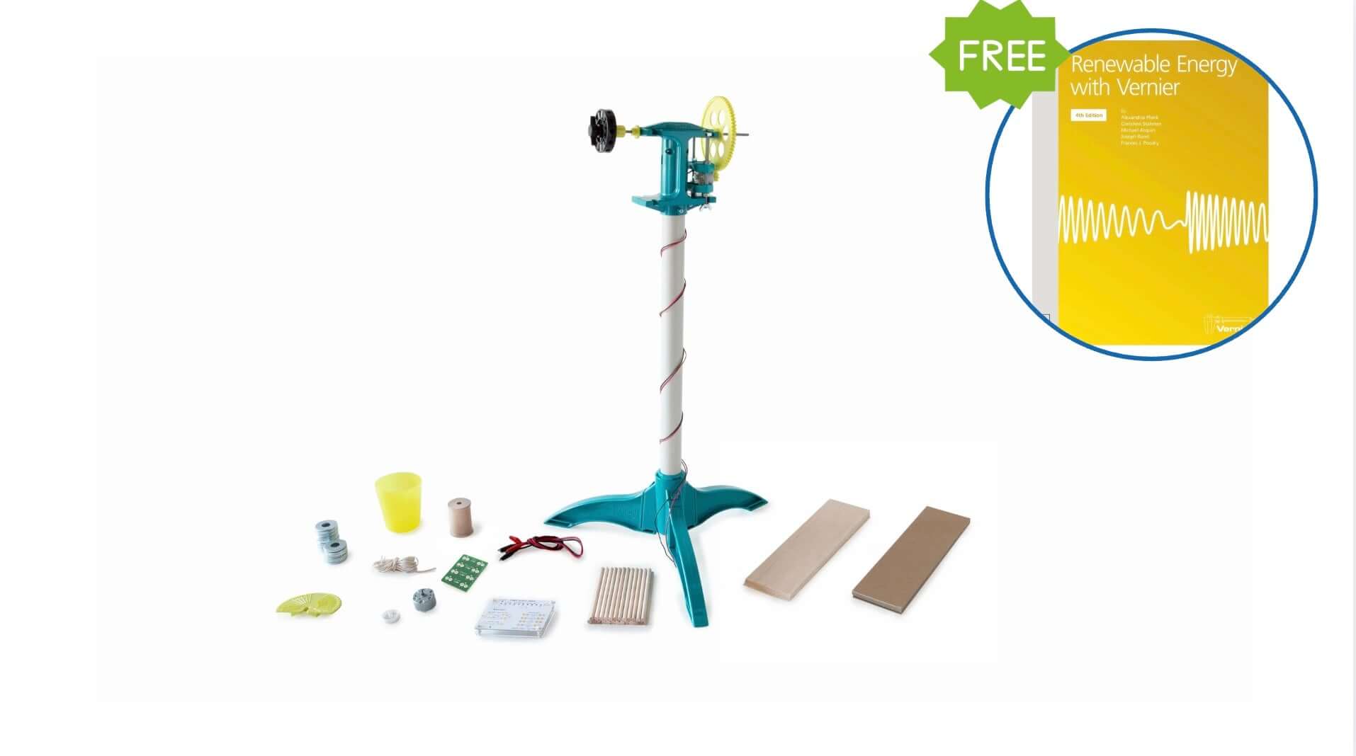 Vernier KidWind Basic Wind Experiment Kit - Classroom Pack and FREE Renewable energy book with various experiment materials.