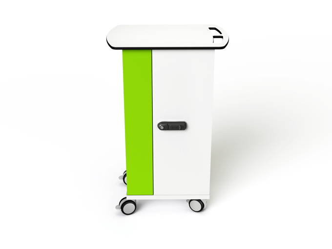 Zioxi iPad charging trolley with green accent, designed for secure transport and charging of 16 iPads or tablets.