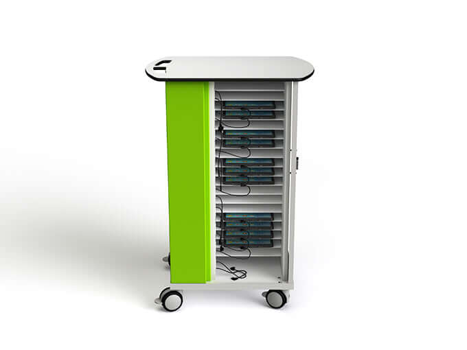 Zioxi iPad Charging Trolley for 16 iPads, featuring compact design and easy mobility with charging capabilities.