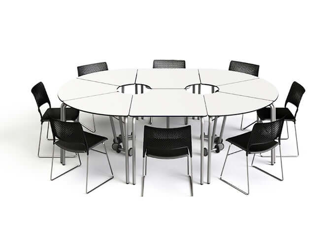 Zioxi T41 180° student table with a circular setup and mobility wheels, designed for adaptable learning spaces.