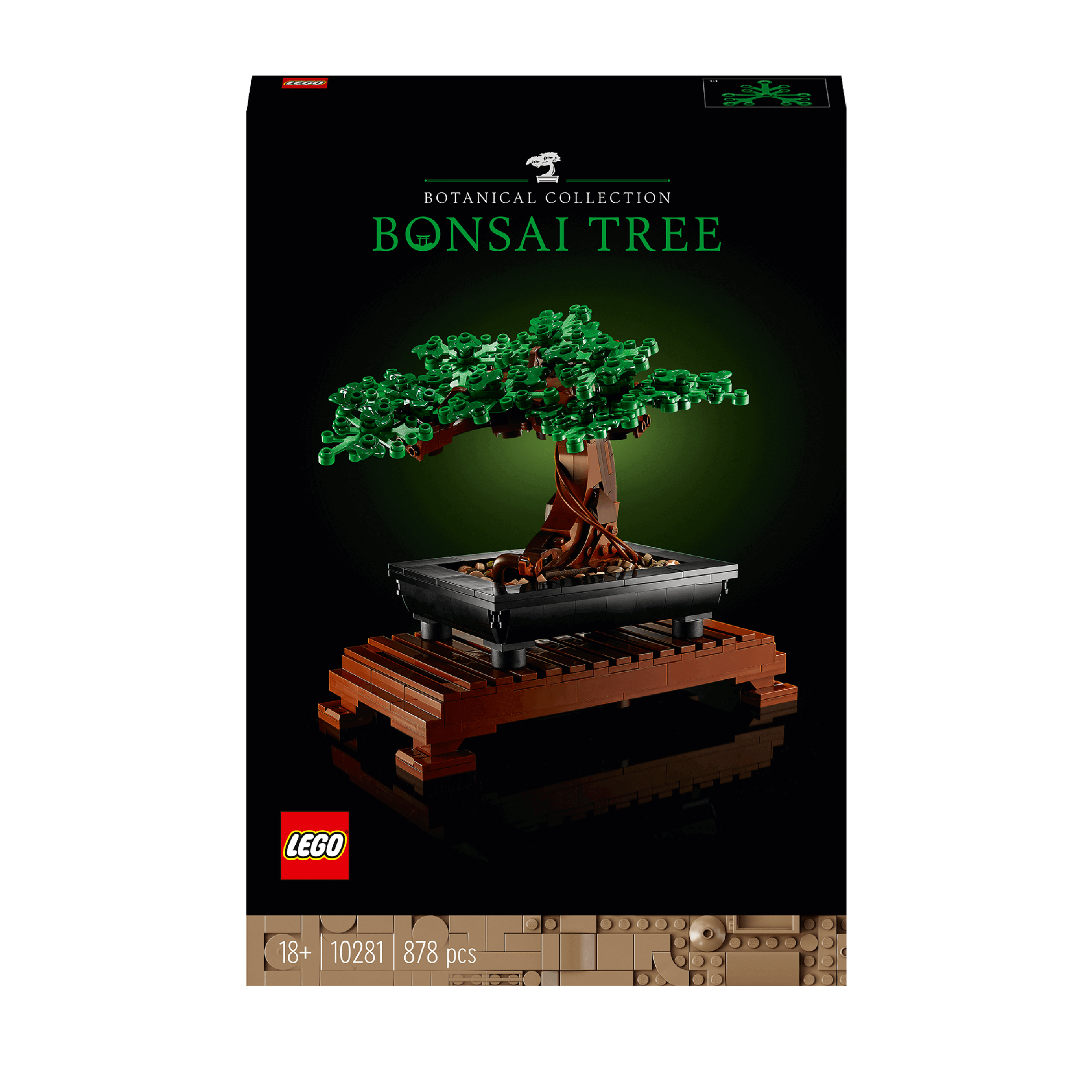 LEGO® Bonsai Tree Building Set 10281 with green leaves and cherry blossoms, ideal for hobbyists and collectors.