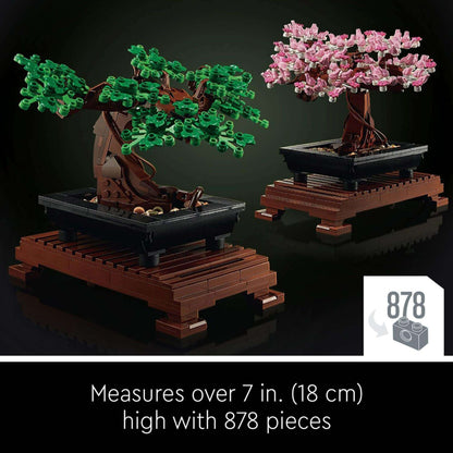 LEGO® Bonsai Tree Building Set 10281 with interchangeable green leaves and pink blossoms, 878 pieces, 7 in. tall.