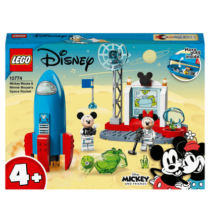 LEGO Disney Mickey & Minnie Mouse Space Rocket 10774 set with rocket, space station, and minifigures for kids.