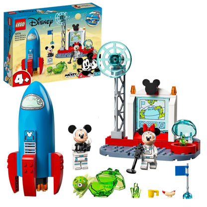 LEGO® Disney Mickey & Minnie Mouse Space Rocket 10774 set with rocket, minifigures, and accessories for kids.