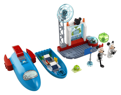 LEGO® Disney Mickey & Minnie Mouse Space Rocket 10774 set with rocket, space station, and minifigures ready for imaginative play.