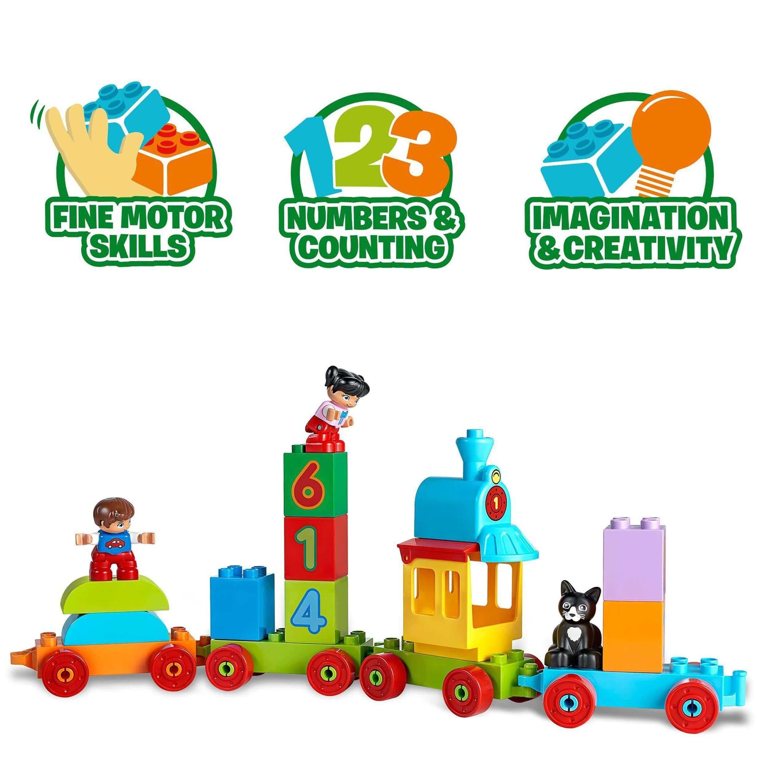 Colorful LEGO® DUPLO Number Train set 10847 for number recognition, counting, and fine motor skill development.