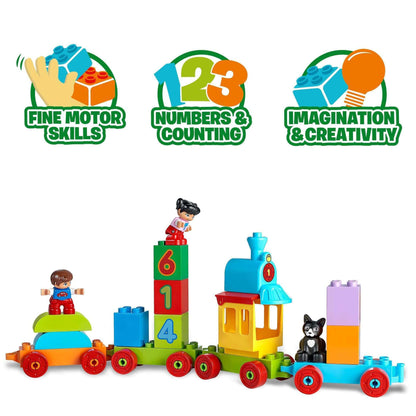 Colorful LEGO® DUPLO Number Train set 10847 for number recognition, counting, and fine motor skill development.