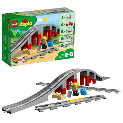 LEGO® DUPLO Train Bridge and Tracks Set 10872 with building elements, perfect for children ages 2-5.