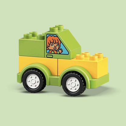LEGO® DUPLO My First Car Creations building bricks set featuring a colorful toy truck with a cheerful character.