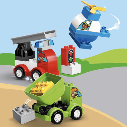 LEGO® DUPLO My First Car Creations set featuring toy trucks, helicopter, and traffic light for toddlers imaginative play.