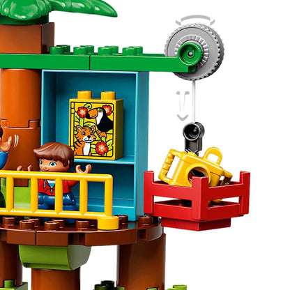 LEGO® DUPLO Town Tropical Island Set 10906 with treehouse, kids, pulley system, and jungle animals for preschool play.