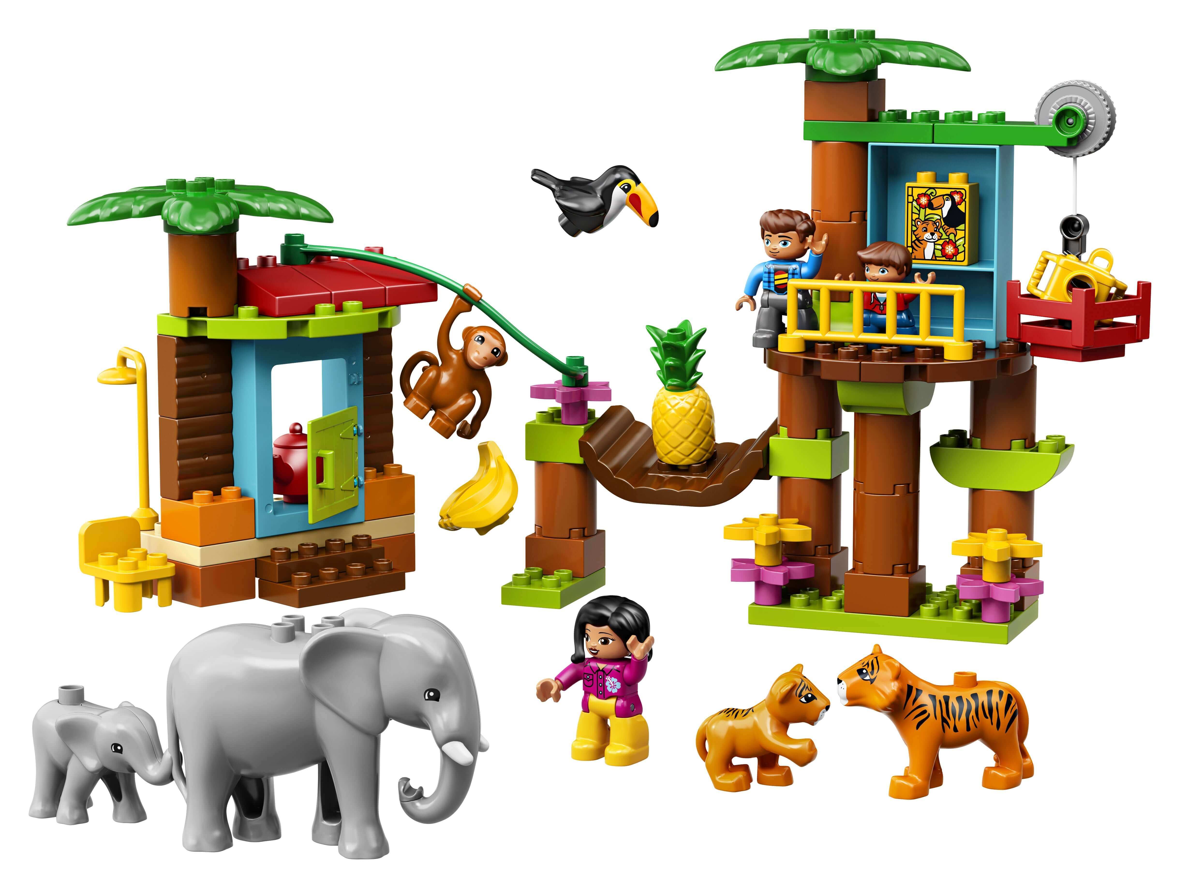 LEGO® DUPLO Town Tropical Island Set 10906 with animals and tree house, perfect for preschooler play and learning.