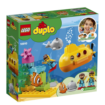 LEGO DUPLO Town 10910 Submarine Adventure bath toy box, featuring colorful submarine, marine life, and toddler-friendly characters.