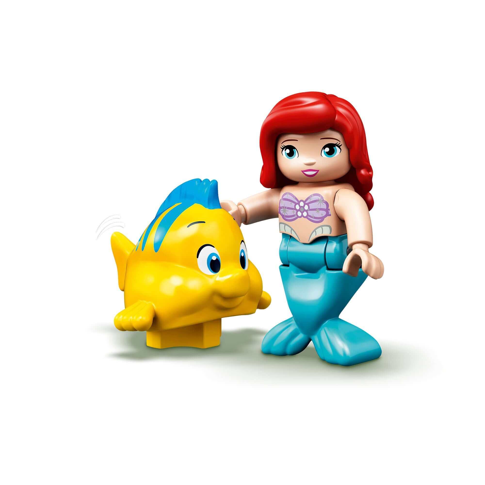 LEGO DUPLO Ariel and Flounder figures from The Little Mermaid set, perfect for imaginative play.