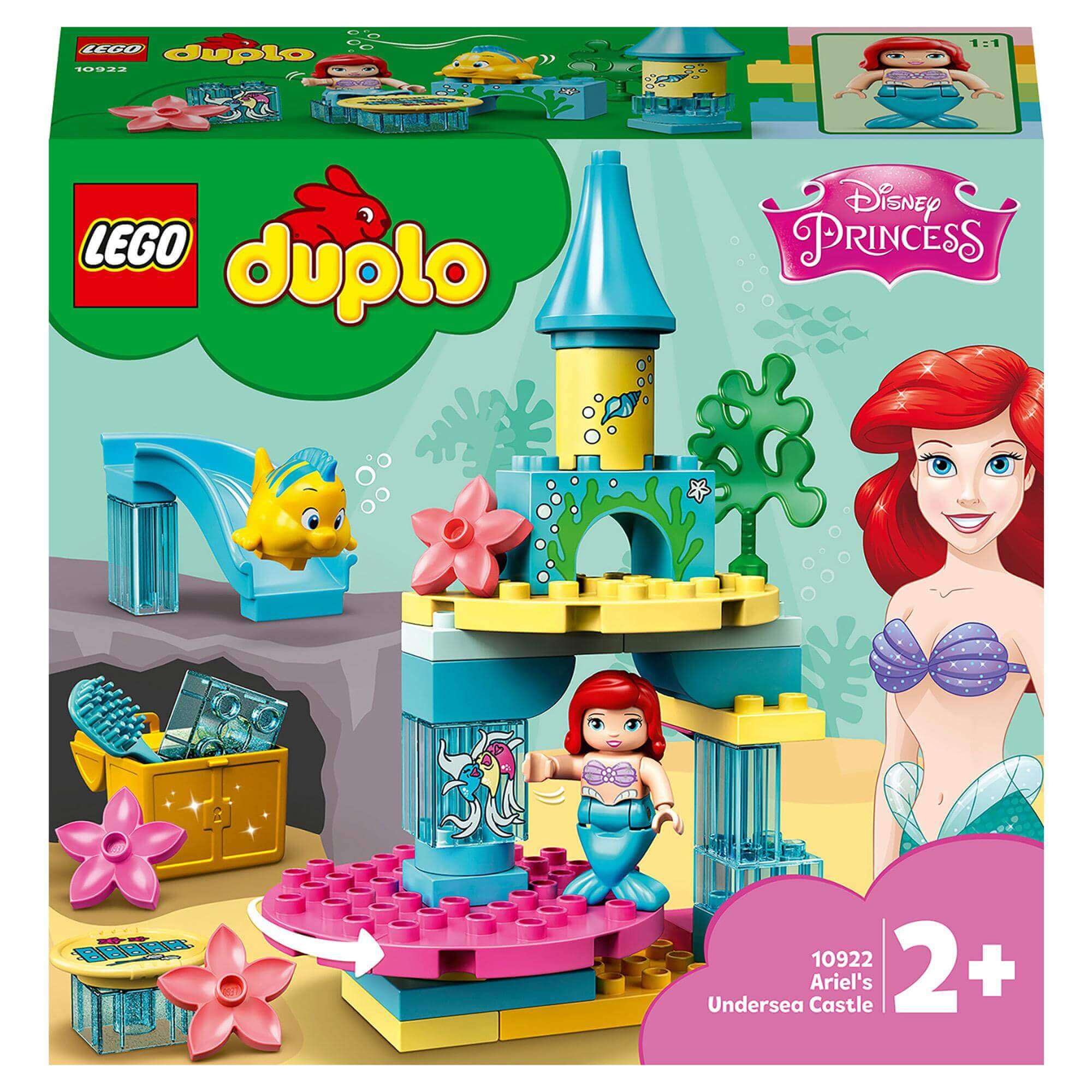 LEGO DUPLO Princess Ariel Undersea Castle Set 10922 featuring Ariel and Flounder in a colorful undersea adventure scene.
