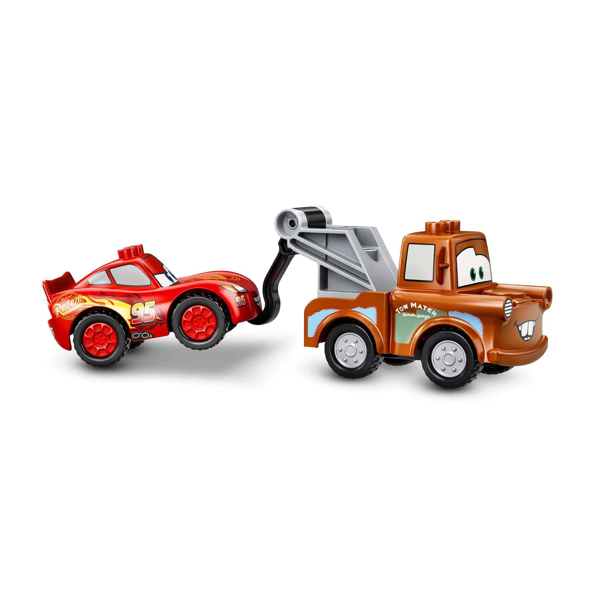 LEGO DUPLO Cars Lightning McQueen and Mater toys for toddler role-playing and fine motor skill development.