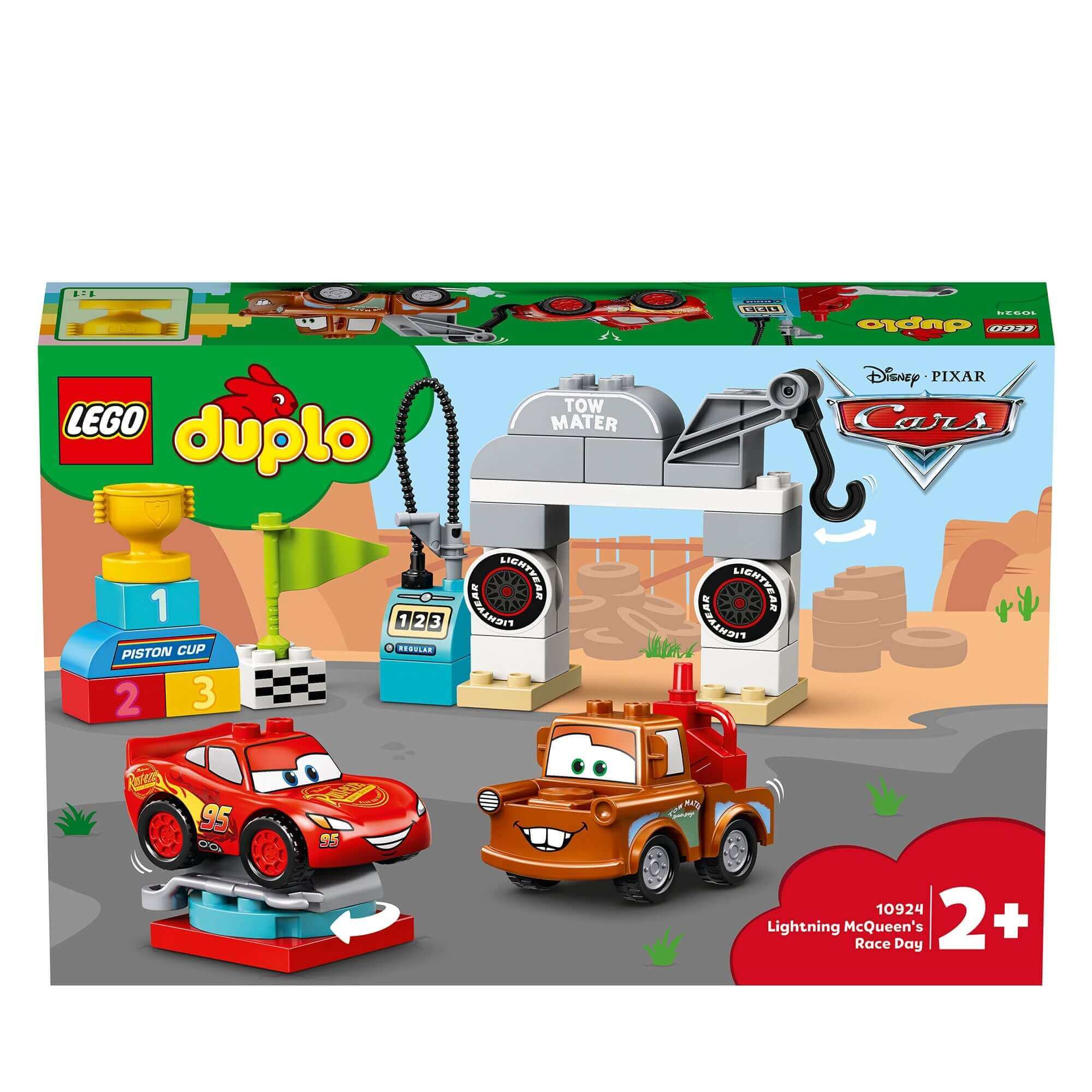 LEGO DUPLO Cars 10924 Lightning McQueen Race Day Set with characters and accessories for toddlers