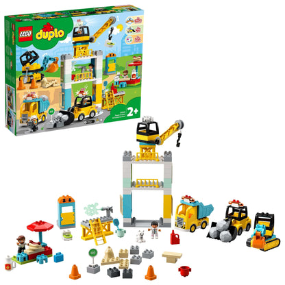 LEGO® DUPLO Town Tower Crane & Construction Set 10933 with vehicles, characters, and building activities.