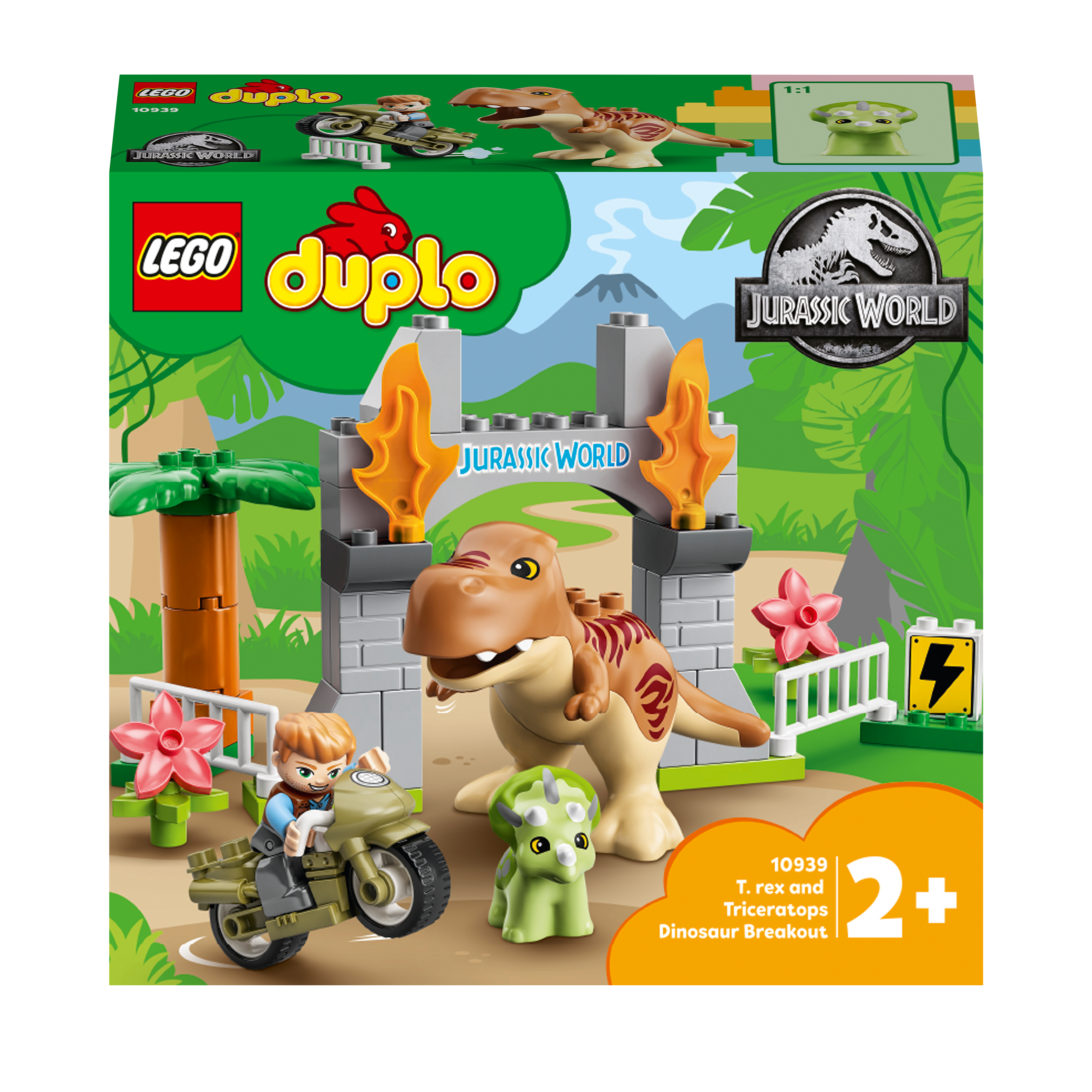 LEGO® DUPLO T. rex and Triceratops Dinosaur Toy 10939 featuring colorful dinosaurs and fun playset design.
