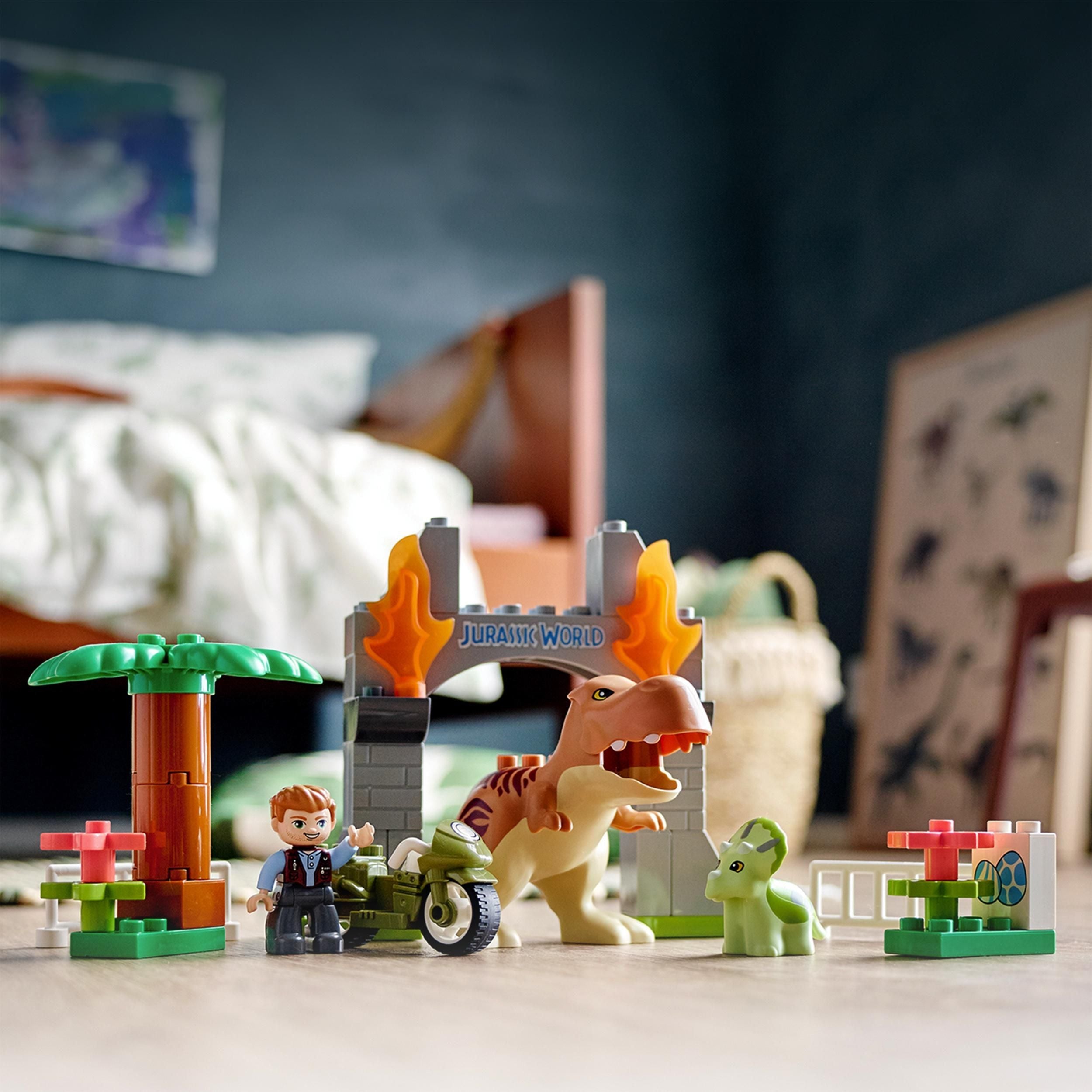 LEGO® DUPLO T. rex and Triceratops Dinosaur Toy 10939 set with figures and accessories for imaginative play.