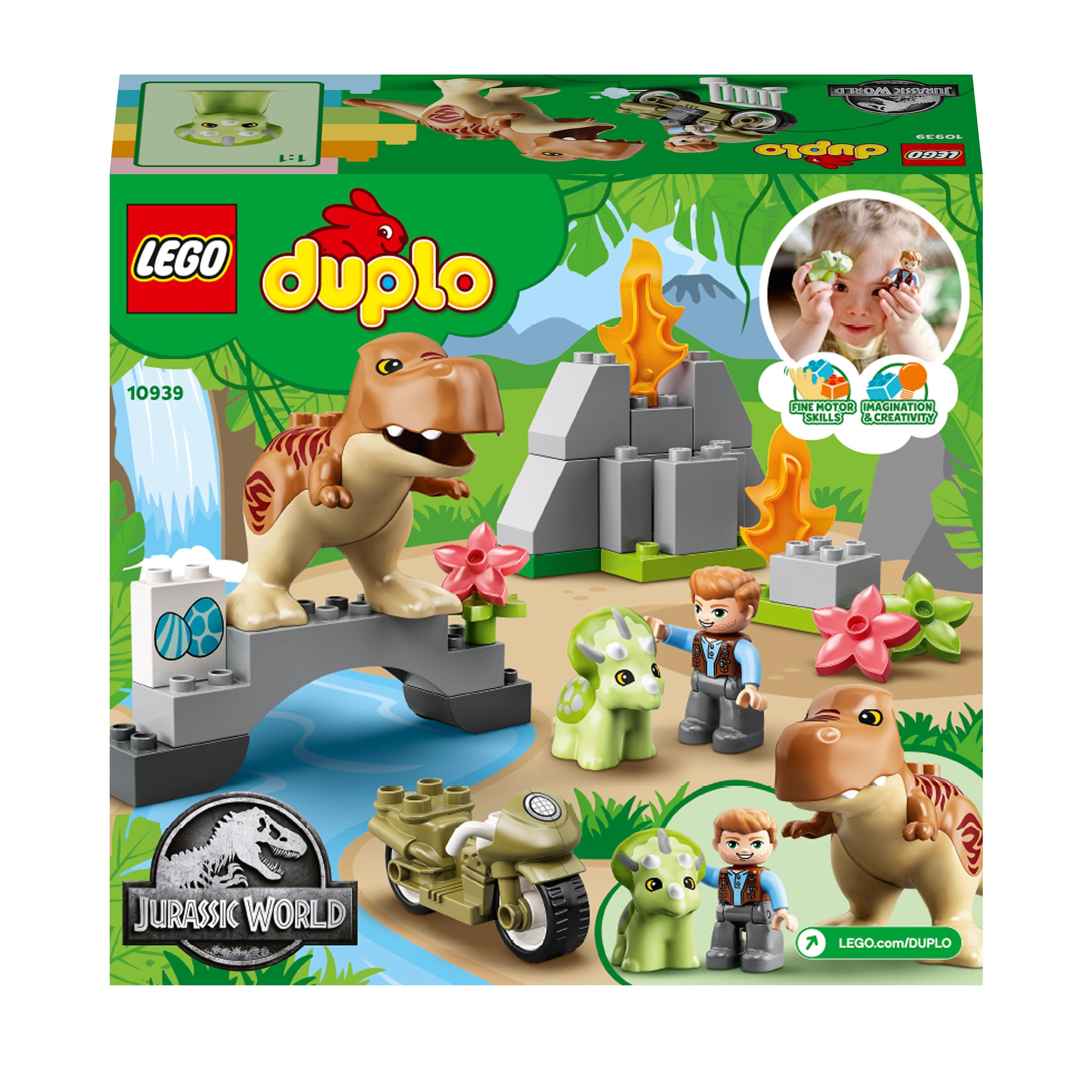 LEGO® DUPLO Jurassic World T. rex and Triceratops toy 10939 with figures and vibrant playset for kids.