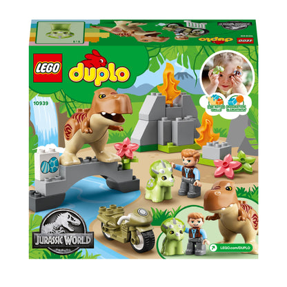 LEGO® DUPLO Jurassic World T. rex and Triceratops toy 10939 with figures and vibrant playset for kids.
