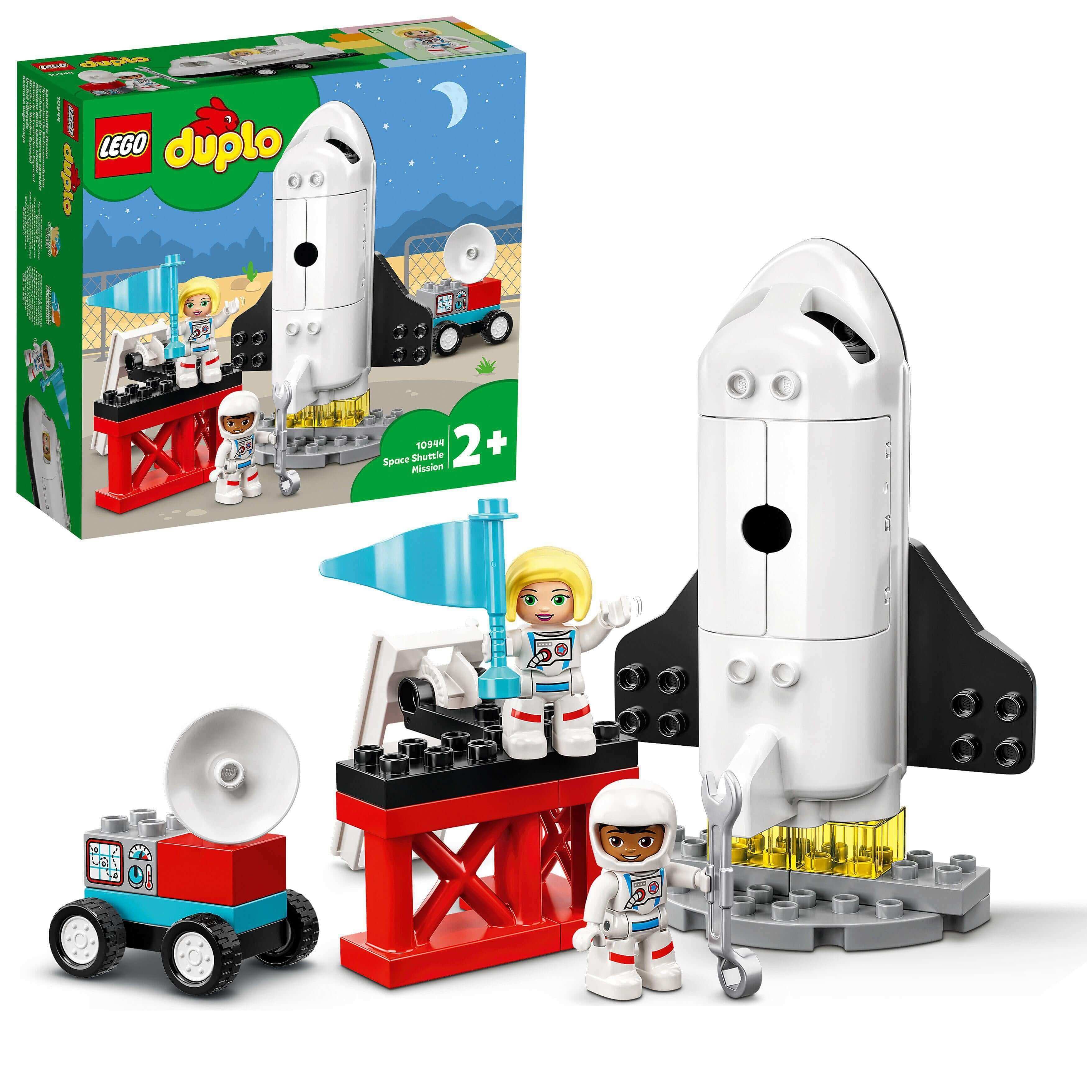 LEGO® DUPLO Town Space Shuttle Mission Set 10944 featuring astronauts, a rocket, and buildable accessories for imaginative play.