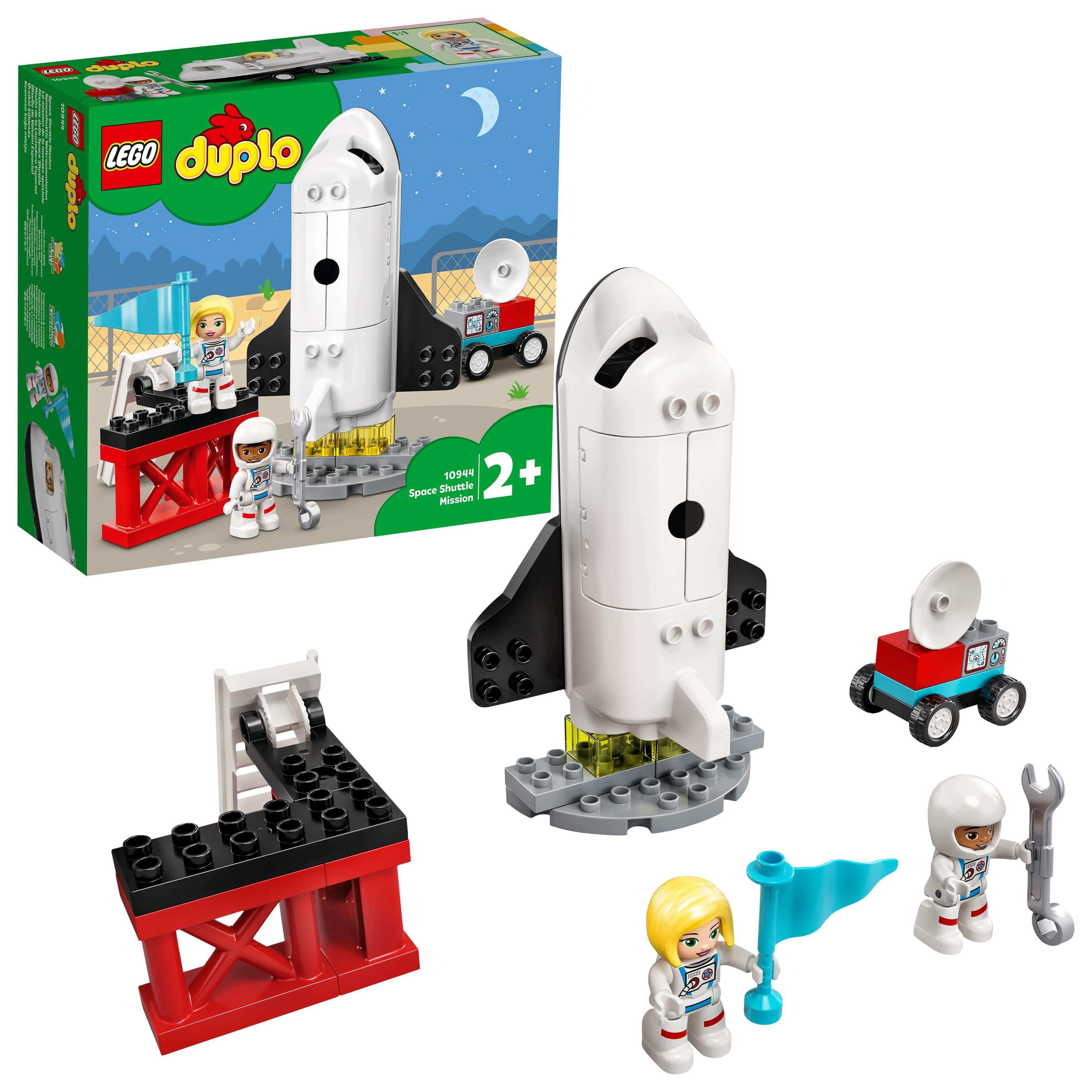 LEGO® DUPLO Town Space Shuttle Mission Set 10944 with rocket, astronauts, and launch pad for toddlers' imaginative play.