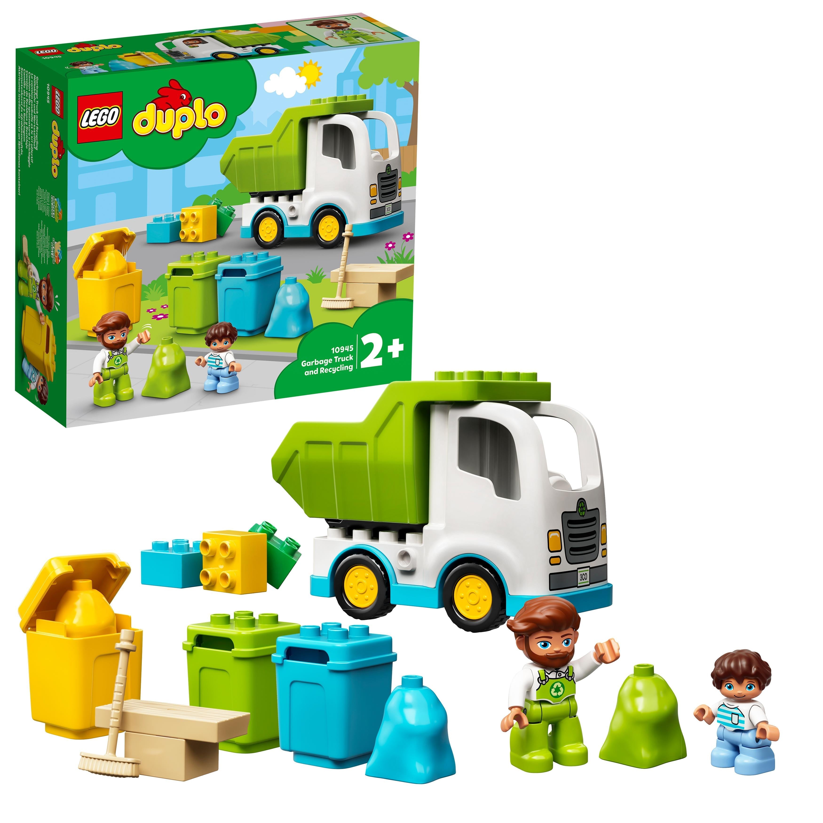 LEGO DUPLO Town Garbage Truck & Recycling Toy 10945 with colorful bins for playful learning about recycling.