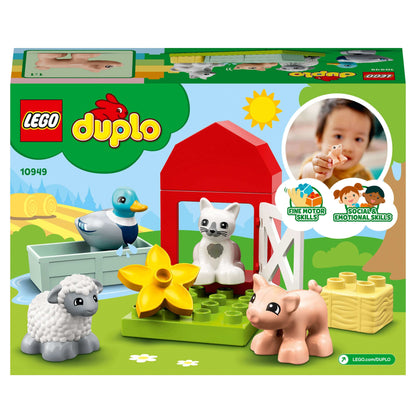 LEGO DUPLO Town Farm Animal Care set 10949 with farm animals, perfect for toddler imaginative play.