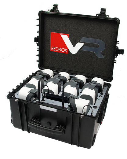 RedboxVR Pico G2 4K Kit with multiple headsets stored in a robust case, featuring intelligent charging capabilities.