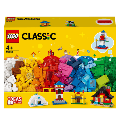 LEGO Classic 4+ Bricks and Houses Set 11008 featuring colorful blocks for creating imaginative homes and structures.