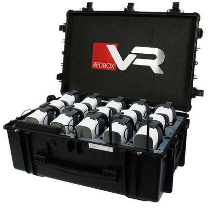 RedboxVR Pico G2 4K kit storage case with multiple VR headsets organized inside.