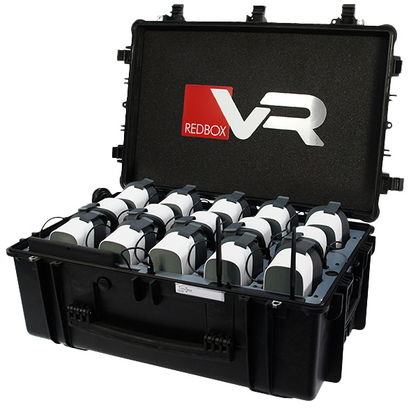 RedboxVR Pico G2 4K kit storage case with multiple VR headsets organized inside.