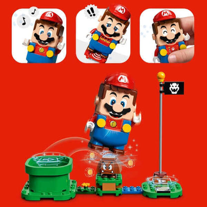 LEGO Super Mario figure with expressiveness, jumping over obstacles in Adventure Starter Course Set 71360.